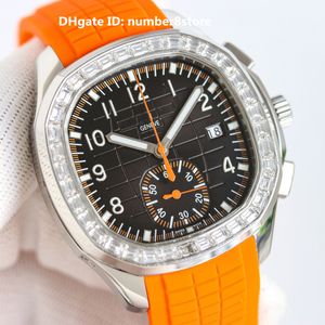 Baguette Diamond 5968 Orange Mens Watch Flyback Chronograph CH 28 520 C Movimento Automático Aço Inoxidável Safira Cristal Clássico Relógio de Pulso À Prova D 'Água