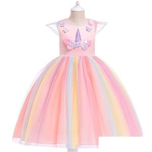 I lager blommor flicka klänningar mode barn designer kläder flickor prinsessan klänning blommig barn regnbåge lång formell droppleverans w dh9jb