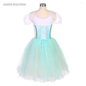 Stage Wear Aqua Blue Ballet Romantic Tutu Skirt Short Puff Sleeves Dress For Women Girls Competition Dancewear Costumes 21021
