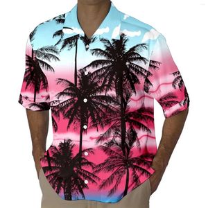Męskie koszule męskie Męskie Koszulę w stylu krótkim rękawem 3D nadmorski nadmorski kokosowy zachód słońca sztuka plażowa cyfrowa na wiosenną jesień