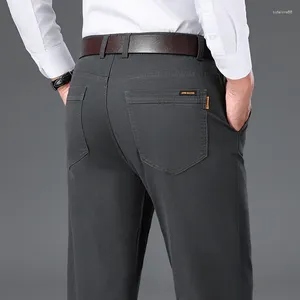 Jeans masculinos outono clássico cintura alta qualidade de negócios azul escuro em linha reta elasticidade denim calças masculinas marca calças grossas
