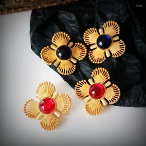 Ohrstecker Vintage bunte Kristall-Blumen-Clip für Frauen Schmuck Runway Party T-Show Fancy Trendy Boho INS Japan Korea