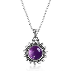 Ciondoli Collana con ametista naturale Nasiya Collana con chorm in argento sterling S925 di tipo vintage con pietre preziose naturali per regalo da donna