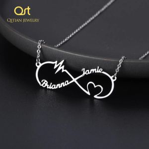 Necklaces QITIAN Infinity Shape Custom Letters Personalized Heart Pulse Name Necklace Couple Pendant for Women Men Love Christmas Gifts