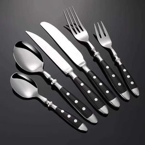 Camp Kitchen Stainless Steel Cutlery Set with Starpoint Handle Dinning Fork Steak Knife Teaspoon Creative Retro Western Style Dinnerware Set YQ240123