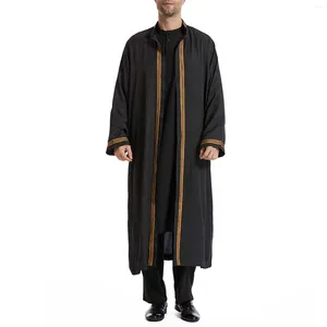 Suéteres masculinos Roupas Árabes Muçulmanos Cor Sólida Abertura Frontal Robes Árabe Perfeito Cardigan Suéter Mens Algodão