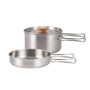 Camp Kitchen 2024 Camping Pot Set 304 Stainless Steel Outdoor Cookware Kit Cooking Set Travel Tableware Tourism Hiking Picnic Equipment YQ240123