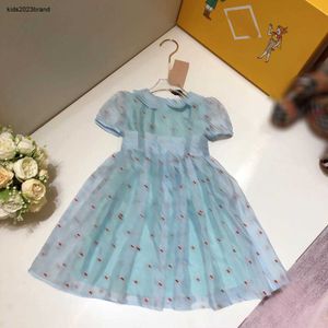 Novo vestido de menina de alta qualidade saia infantil de seda tamanho 100-160 bonito bordado doce roupas de bebê manga curta vestido infantil jan20