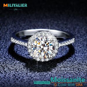 Rings MILIYALIER 1CT VVS1 Moissanite Ring For Engagement Wedding Woman S925 Sterling Silver 1 Carat Round Diamond GRA Jewelry Gift