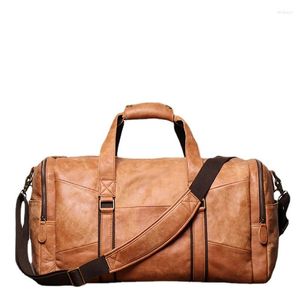 Duffel Taschen Nesitu Highend Große Vintage Braun Kaffee Echtes Leder Business Männer Reise Schulter Messenger Gym Duffle Bag M1219