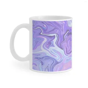Кружки с фиолетовой краской, голографическая белая кружка, 11 унций, забавные керамические чашки для кофе, чая, молока, Vapourwave, мраморная эстетика
