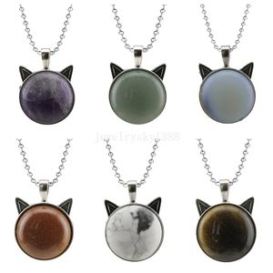 Vintage Crystal Pendant Necklace Cat Head Form Natural Gemstone Pendant Graduation Gift for Friends and Lovers