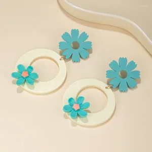 Dangle Earrings Vintage Wood Ring Snow Decoration Big Long Drop Women Resin Flower Pendant Statement Jewelry For Party