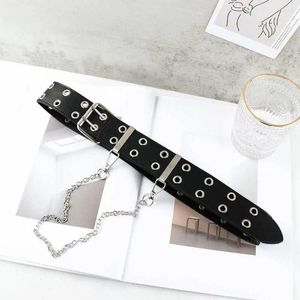 Belts Punk Luxury Men Alloy Long Pin Buckle Double Row Waist Belt Chain Leather Jeans Decorative