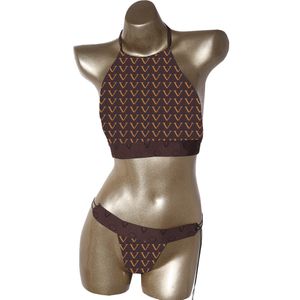 Designer conjunto de biquíni feminino sexy rendas até tanga biquinis carta impressão férias verão sem costas maiô para senhora