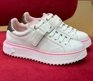 Designer Trainer Sneaker Casual Shoes Calfskin Leather White Green Blue Leather Overlays Platform Low Sneakers Shoes