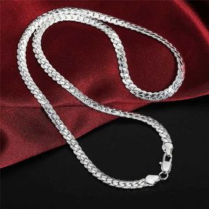 Pendanthalsband 925 Sterling Silver Christmas Gifts European Style Retro 6mm Flat Chain Halsband Fashion For Man Women smycken