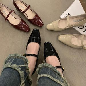 Scarpe eleganti stile da sera francese tacco spesso gonna abbinata rosso vino da donna testa quadrata tacchi alti Mary Jane X-J60