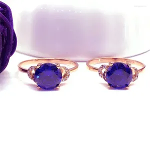 Cluster Rings Fashion Blue Gemstone For Women 585 Purple Gold Plated 14K Rose Exquisite Classic Luxury Engagement Jewelry