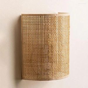 Lâmpada de parede Rattan Japonês Sala de estar Quarto Cabeceira Led Iluminação Corredor Sudeste Asiático