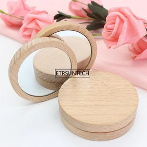 Mirrors 100pcs Wooden Small Round Mirror Portable Pocket Hd Mirror Wood Mini Makeup Mirror F3147