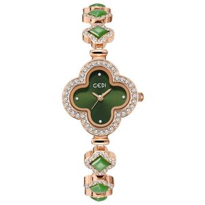 Ty_womens sorte trevo de quatro folhas luz luxo verde ágata pulseira quartzo relógio à prova dwaterproof água relógios de pulso presentes