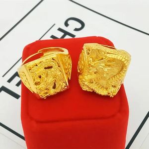 Rings Genuine 999 Gold Color Dragon Ring for Men Bro Thick Ring Gift Adjustable Rings Jewelry Gifts Accessories Oro Puro De 24 K Rings