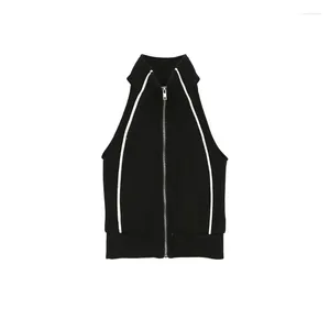 Женские майки в коротком стиле, черные девушки 90S Y2K, модный сексуальный жилет с вертикальным воротником, женская повседневная куртка без рукавов на молнии