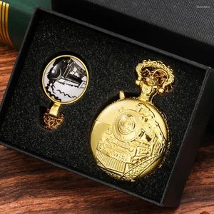 Pocket Watches Watch Man Quartz Retro White Dial With LED Light Steampunk Neutral Style Necklace Gift 2 Pieces/Set