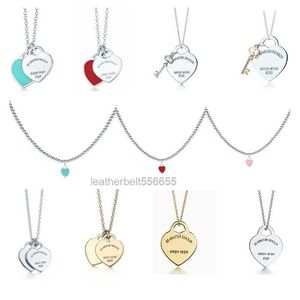 ChristmasNEW 100 925 Sterling Silver Necklace double heart tag Pendant Return to tiff blue Heart Bead Chain Rose Gold And Gold Luxurious For Women Fashion Jewel