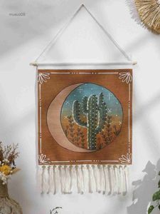 Tapeçarias macrame tapeçaria de parede cactus lua sol tapeçaria pendurado na parede boho decoração de casa artesanal decorações de quarto arte estética ornamento