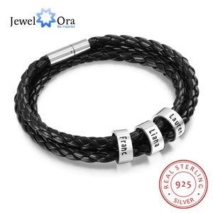 Braccialetti JewelOra Bracciale da uomo personalizzato in argento sterling 925 con perline con nome personalizzato 25 ciondoli Braccialetti in pelle nera per gioielli da uomo