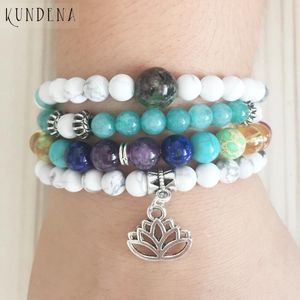 Bracelets Calm japa Lotus flower 7 chakra howlite tourmaline bracelet women bead 108 Mala meditation mala wrap bracelet