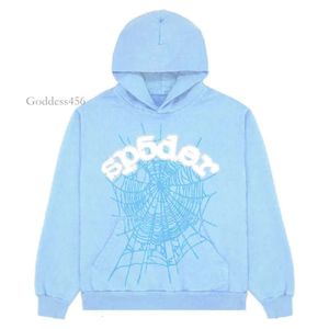 Mens Hoodies 2023 New Sky Sp5der Men Women 1 Hip Hop Young Thug Spider Hoodie World Wide 555555 Sweatshirts Print Pullover Hoody Light Blue