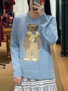 Women's Sweaters Sweater Spring 2024 Casual Warmth Bear Pattern Round Neck Long Sleeved Knitted Shirt Top Coat