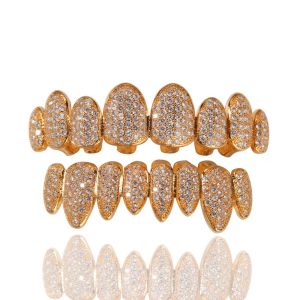 fashion Hip Hop/Punk Teeth Grillz Set Gold Silver Color Top Irregular 8-tooth Canines With Zircon Teeth