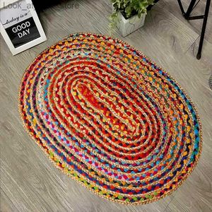 Carpet Rug 100% Natural Jute Oval Reversible Rug Braided Style Hemp Rug Area Rug Carpet Q240123