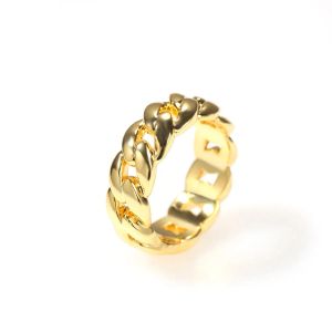 Mode Solid Gold Plated Copper Men och Women Cuban Link Ring Micro Chain Link Rings Hip Hop Couples Rings