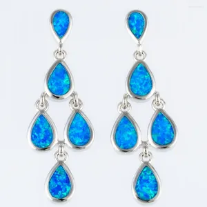 Dingle örhängen Kongmoon Multi Teardrop Ocean Blue Fire Opal Silver Plated Jewelry for Women Piercing Drop