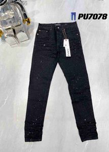 Stack Mens Purple Dżinsy Projektantki Zagrypowane marka High Street Patch Hole dżinsowa prosta noga moda Hip Hop Ubranie 7 0AO1