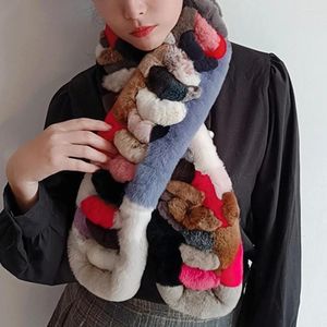 Scarves Women Natural Real Rex Fur Scarf Fashion Hand Make Trapezoid Muffler Winter Warm Genuine Long Neckerchief