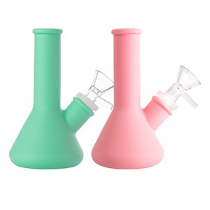 5.2 Inch Mini Beaker Silicone Bong Unbreakable Hookahs Dab Rigs Detachable Water Pipe Bong Oil Rig with Silicone Downstem & 14mm Glass Bowl GJ5425