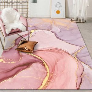 Carpet Pink Gold Oil Painting Abstract Rectangle Carpet Girls Room Romantic Purple 3D Rugs Bedroom Beside Carpet Balcony Rug Hall Mat Q240123