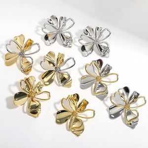 Stud Earrings Lifefontier Punk Gold Silver Color Contrast Metal Flower For Women Temperament Floral Earring Party Jewelry Gifts