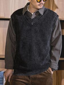 メンズベストメンジャケット用のニットセーターY2Kビンテージマン服ウエストコートの青白い屋外ベストVネックコートオーバーフィット90S厚い