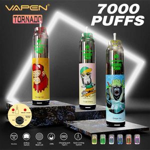 Original Vapen Tornado 7000 Puff Disposable Vape Pen Electronic Cigaretter 15 ml POD MESH COIL 6 Glödande färger Uppladdningsbar luftjusterbar enhet Puff 7000 Vape