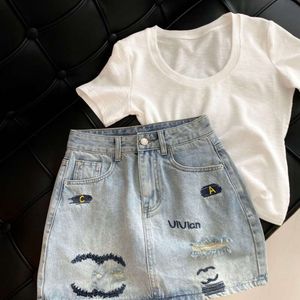 women designer skirts summer fashion letter embroidery graphic wrap skirt high waist anti-slip denim short Skirt