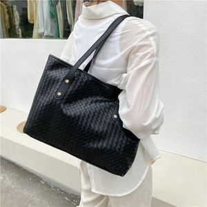 Evening Bags Large Handbags For Women Work Weave Black Leather Tote School Big Beige Shoulder Bag Shopper With Zipper 2024