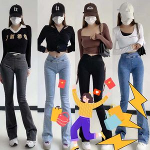 Designer-Jeans für Damen, Markenkleidung, modische Cargo-Jeans, hohe elastische Hose, Taillenpassung, schlanke Hüfte, sexy Schlaghose für Frauen. Früher Marken-Daunenjacke