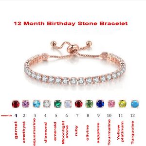 Gioielli di tipo geometrico Bracciale a catena regolabile con diamante pieno Europa America Bracciale con pietra portafortuna in cristallo con zirconi rotondi da 4 mm per regalo di compleanno per ragazza